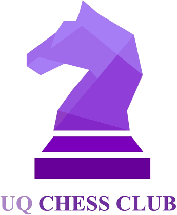 UQ Chess Club logo: a faceted purple knight above the club name